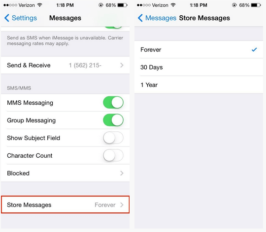 iOS 8 Delete Stored Messages